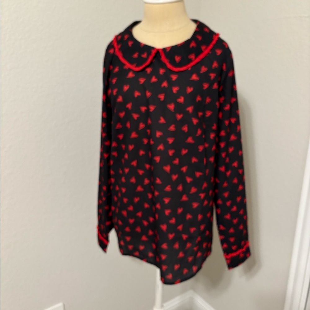 Allegra K Black Top with Red Heart Design